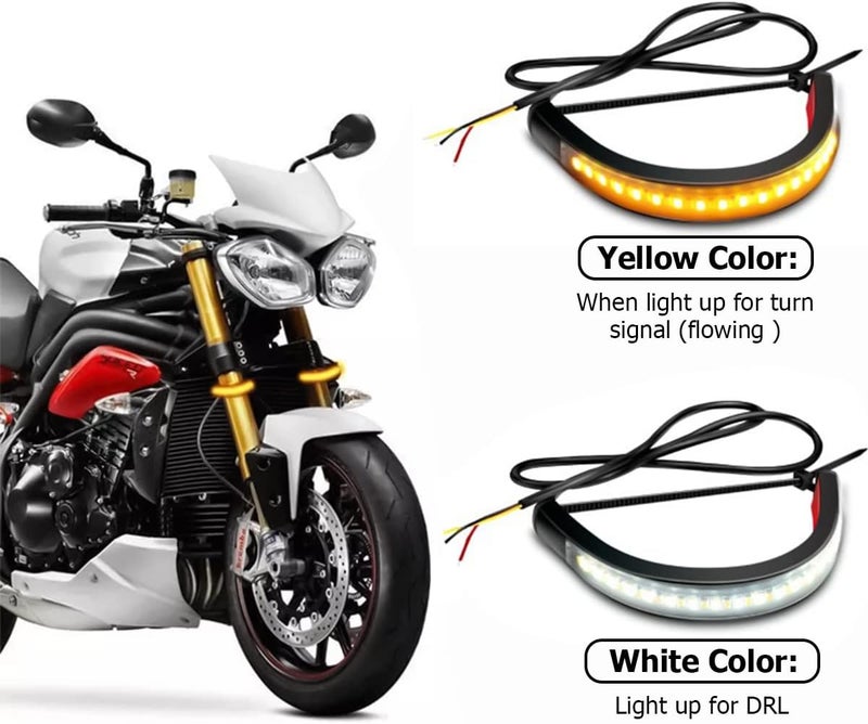 zipelo 2PCS Motorcycle LED Turn Signal Light, Flexible Switchback Dual-Color White & Amber Fork Turn Signal Blinkers, DRL Daytime Running Light Waterproof Adjustable Strips Bars for Motorbike - Image 5